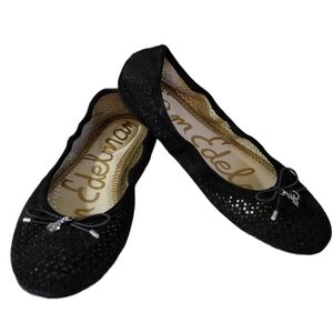 Sam Edelman Felicia Perforated Suede Black Ballet Flats Size 6